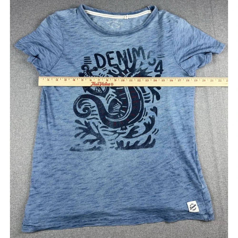 1984 Denim Co Blue Motorcycle Graphic T Shirt Mens Small Slub Cotton